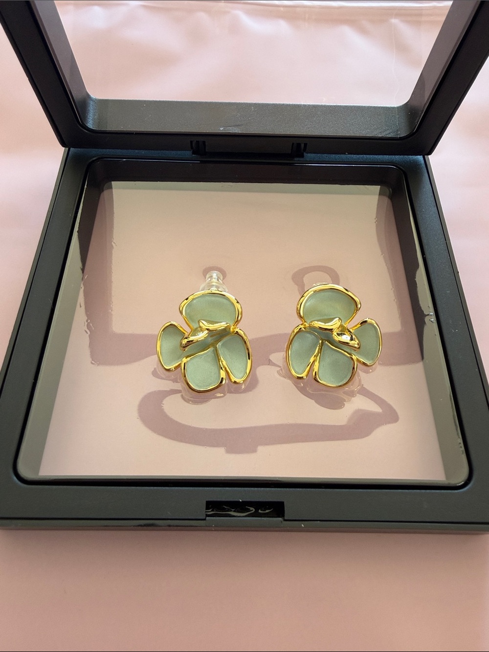 Cicy Bell Mint Green Floral Gold-Trim Stud Earrings for Women